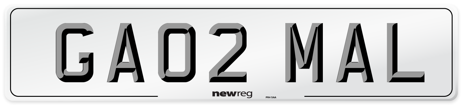 GA02 MAL Number Plate from New Reg